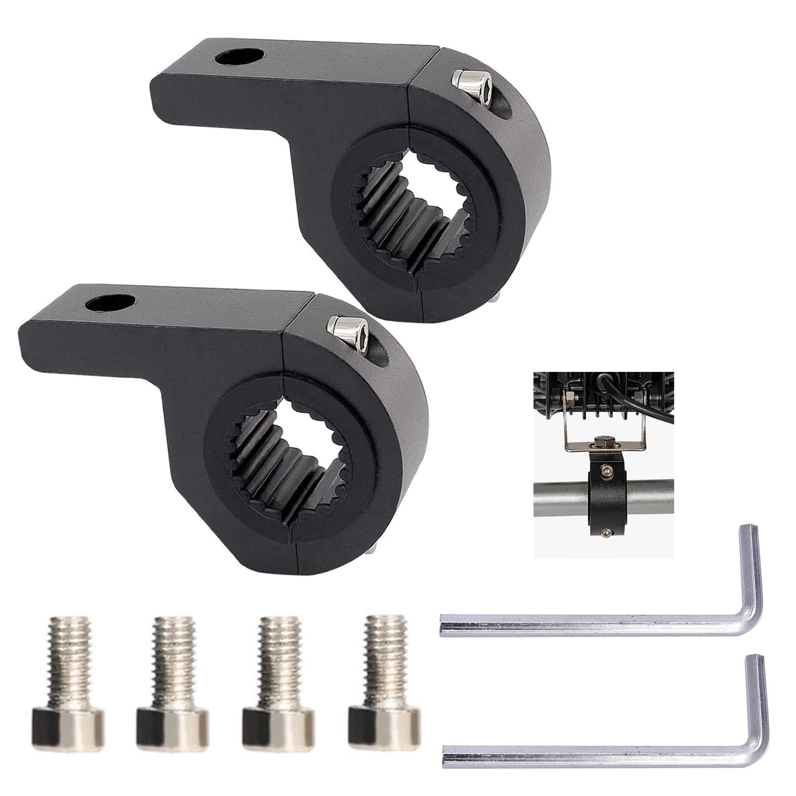 2Pcs M10 Motorcycle LED Light Horizontal Clamp Mounting Bracket Kit Fit