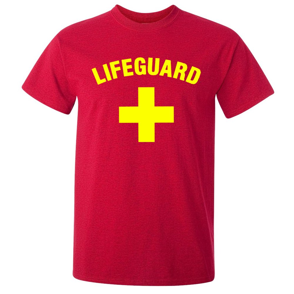 Star and Stripes Lifeguard Cross + T-Shirt - Fancy Dress Beach Party Red Medium