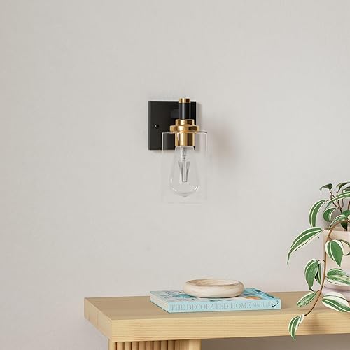 Miniatura 2 de Juego de dos apliques de pared negros y dorados para baño, lámparas de pared de latón, modernas lámparas de pared con pantalla de vidrio, lámparas