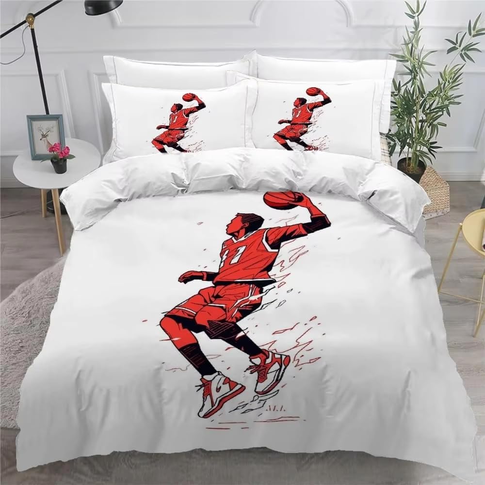 Ndxrwdzr Basketball Double Duvet Cover Set Duvet Cover With Zipper Closure Bedding For Aldults Kids Soft Hypoallergenic Microfiber Quilt Cover 200X200 Cm + 2 Pillowcases 50X75 Cm