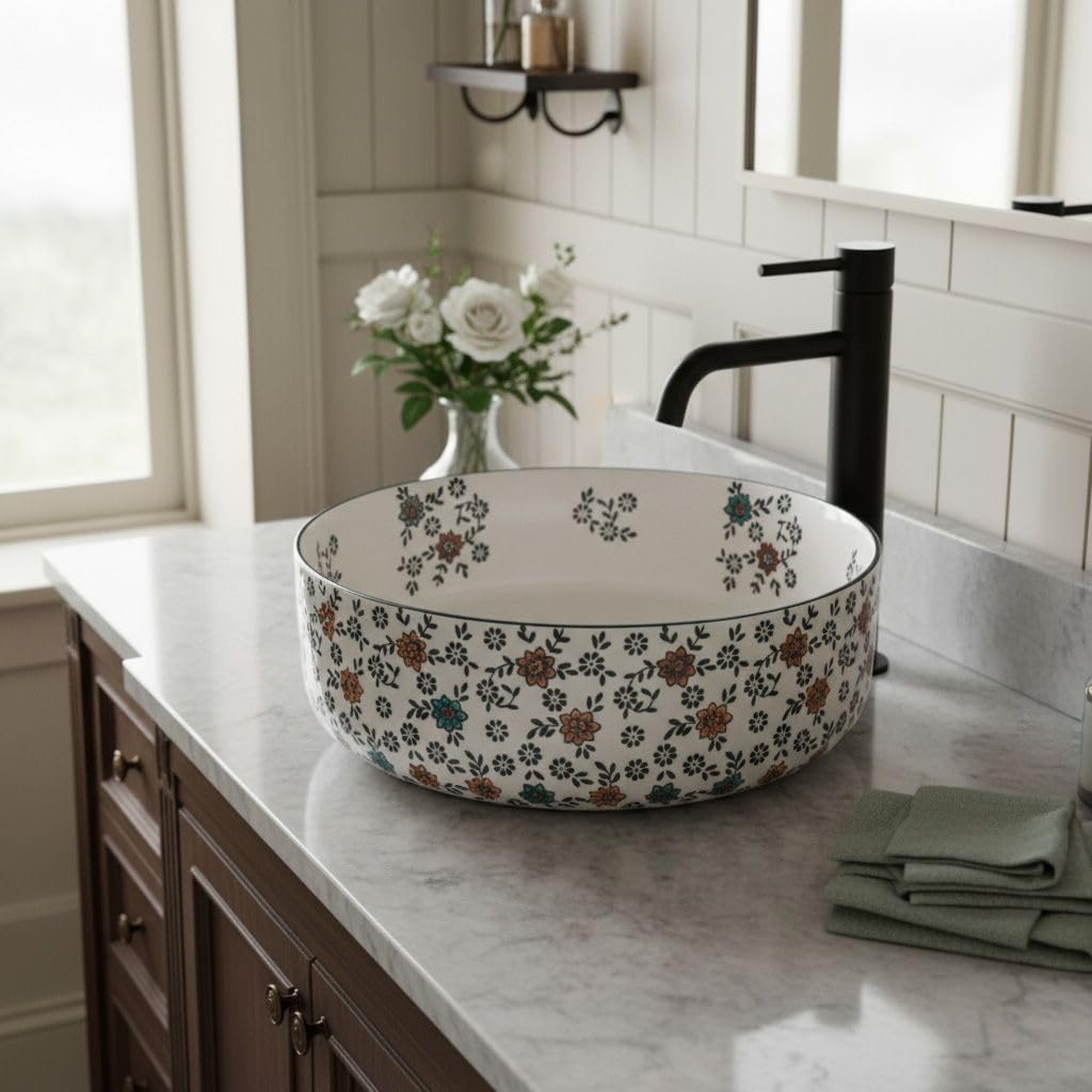 Lavabo Sobre Encimera Rea Stefania Fiori White 36X36X12Cm