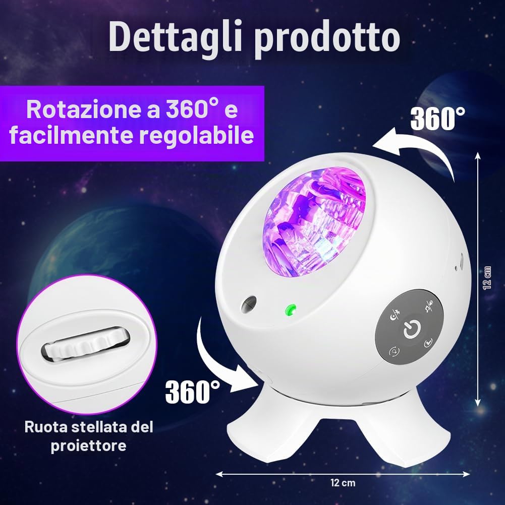 Proiettore Luminoso Galaxy, LED Proiettore Cielo Stellato Lampada, 18 Aurora, 8 Rumore Bianco, con Smart App, Timer e Telecomando, Bluetooth Musicale, per Adulti e Bambini, Letto e Soggiorno