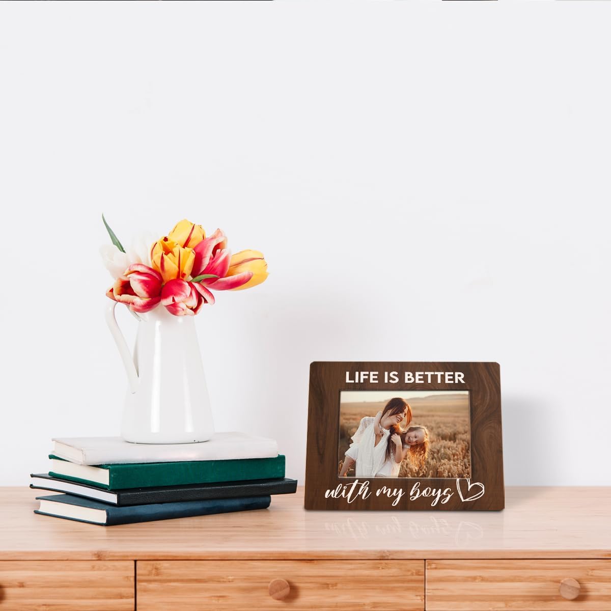 Mom Son 4x6 Picture Frame, Boy Mom Gifts, Funny & Birthday Gifts, Funny Mother Gift, Life is Better with My Boys Wooden Frame for Farmhouse Desk Decor-Rustic Nature Wood Texture - Image 5