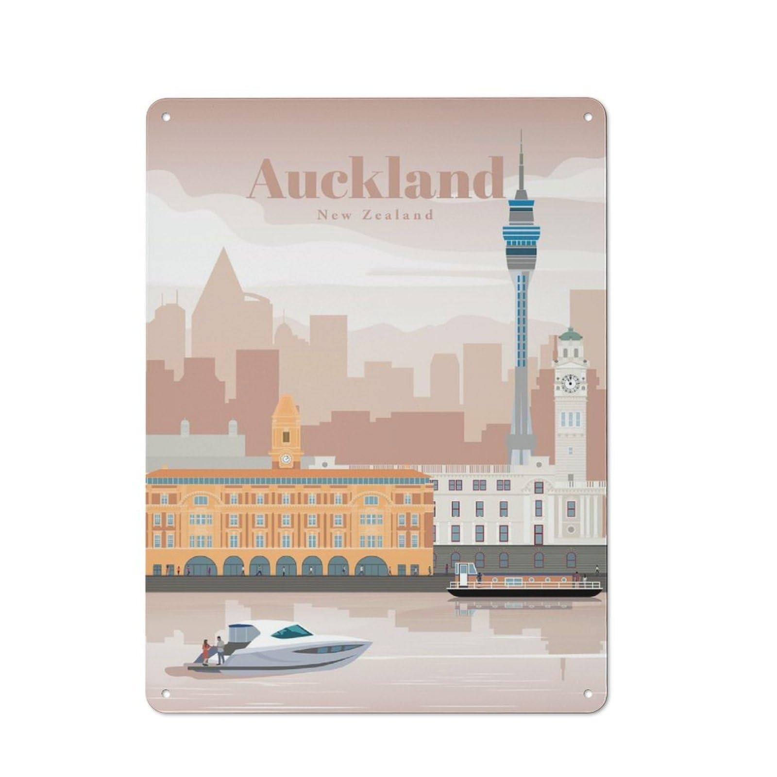 Junmoney Travel To Auckland Retro Metal Plaque 40X30cm For Guest Room Or Hallway, Housewarming Present For People Styling Guest Room And Hallway