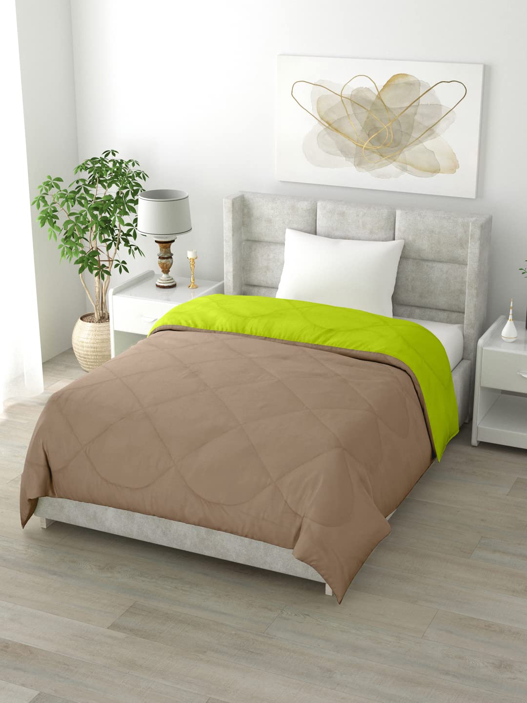 Clasiko Reversible Single Bed Comforter; 60x90 Inches; 200GSM; Taupe & Green-image-46