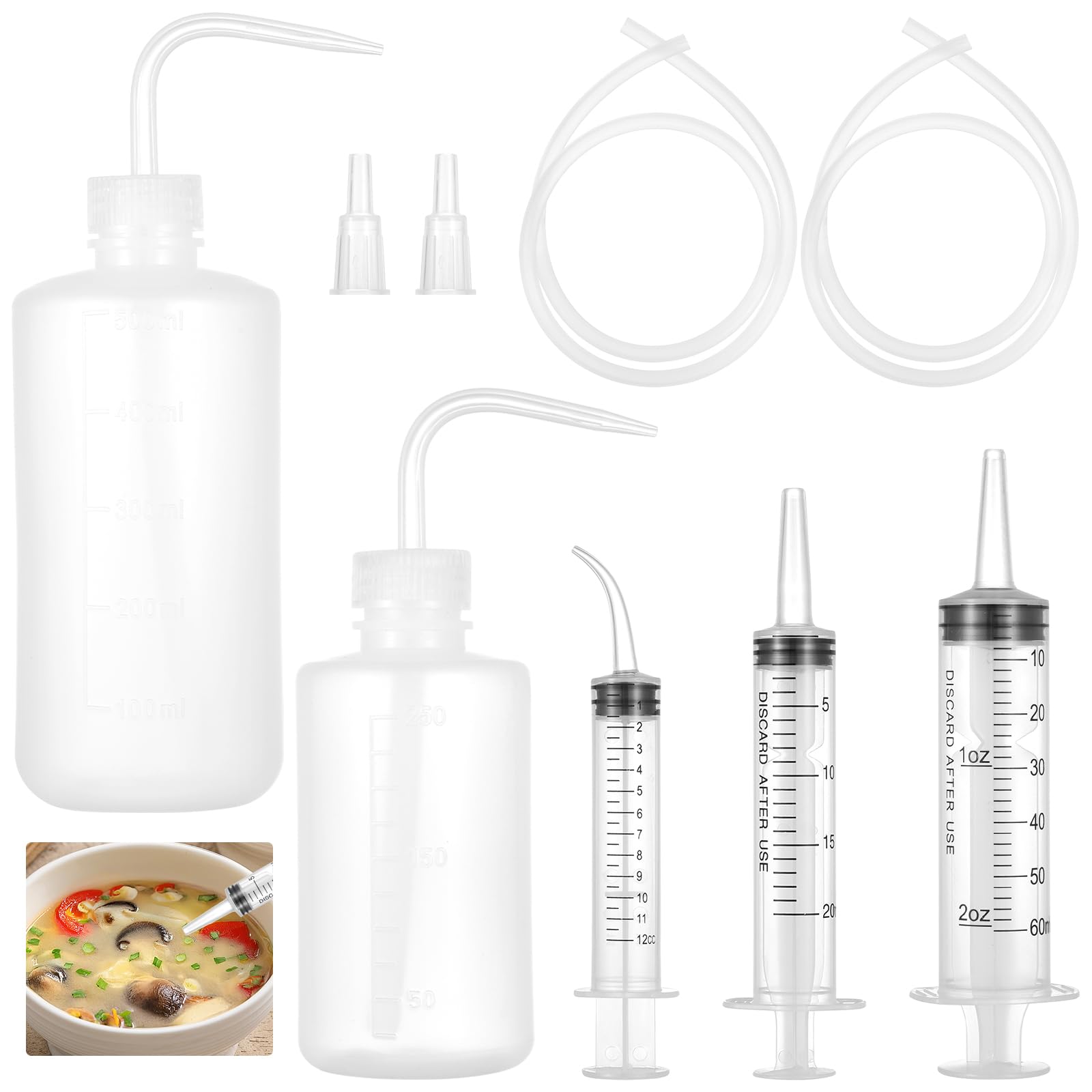 Photo 1 of 10 Pcs Jaw Surgery Soft Drink Liquid Diet Set, 2 Direct Syringes, 2 Connectors, 2 Curved Syringes, 2 Squeeze Bottles, 2 Tubing, Jaw Surgery Recovery Supplies for Eating and Drinking Liquids