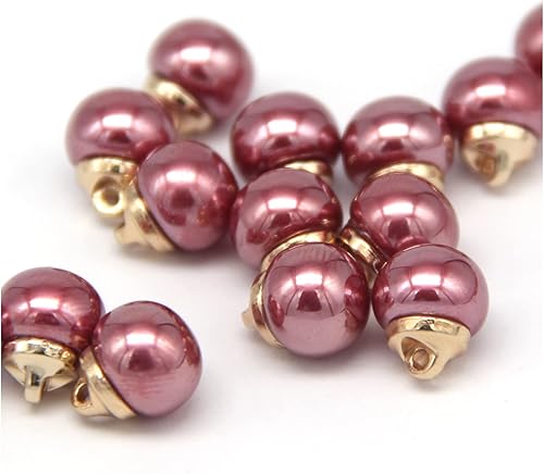 Miniatura 8 de USOSOU Botones redondos de perlas de imitación negras de 0.394 pulgadas con vástago de metal dorado, para ropa, camisas, faldas, vestidos de novia,