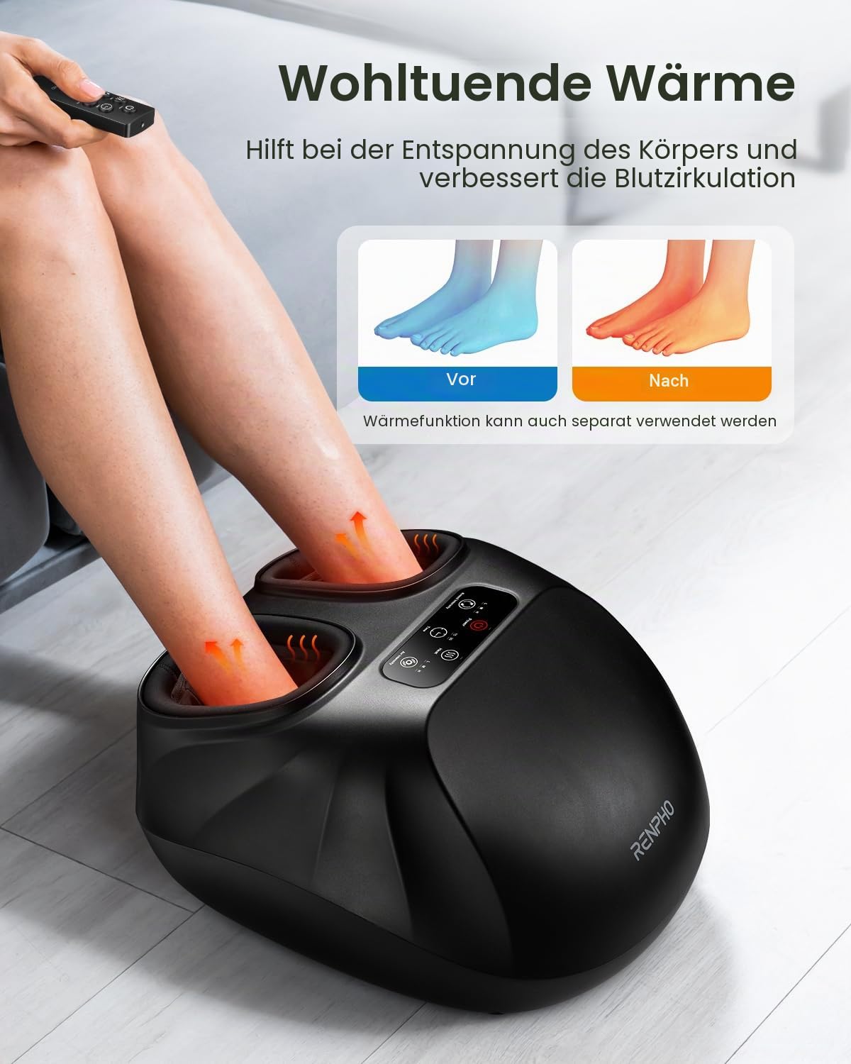 RENPHO Großformat Fußmassagegerät mit Wärme, Fussmassagegerät Elektrisch | Shiatsu-Rollen für Fußsohle, Luftkompression für Fußrücken und Ferse, Fußgewölbeheizung, Geschenke für Männer, bis Größe 48