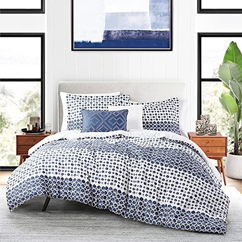 Image of Anne Klein Isola Striped Comforter Set with Decorative Pillows, Full /Queen, Blue