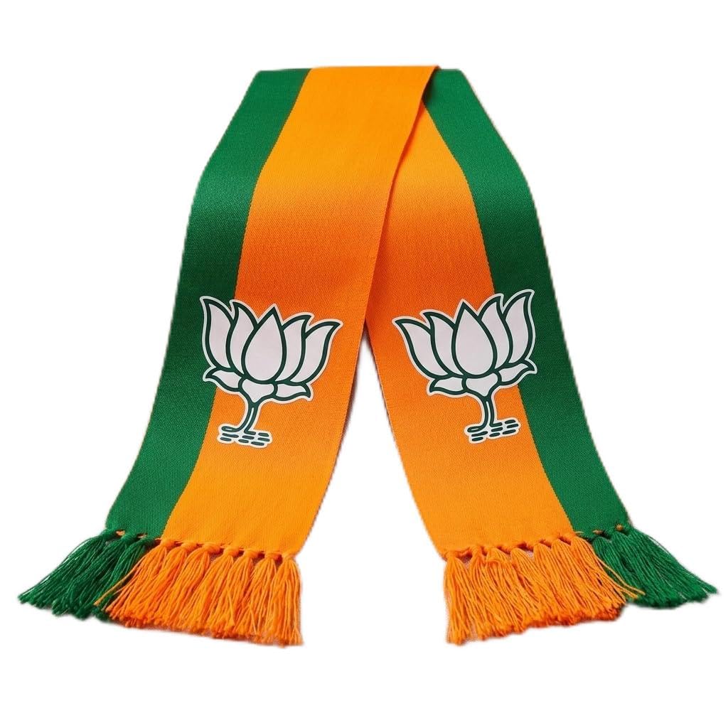 BJP Patka for Men & Women | BJP Embroidery Scarf & Dupatta | Premium Cotton Orange Political Stole with Lotus Print & Tassel for Rally, Election Campaign & Supporter Events-image-30