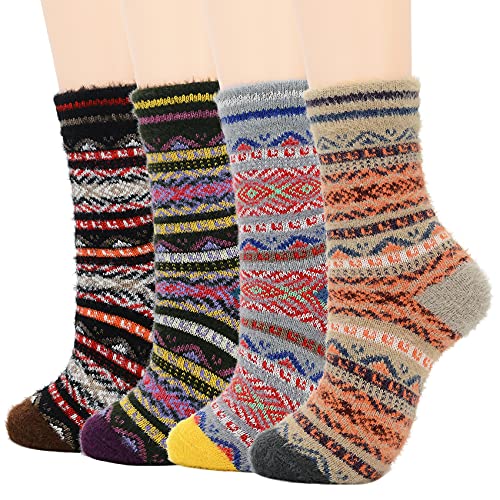 Durio Wool Socks for Women Winter Womens Wool Socks Knit Women's Wool Socks Warm Hiking Socks Womens Athletic Womens Hiking Socks B Colour Rhombus One Size