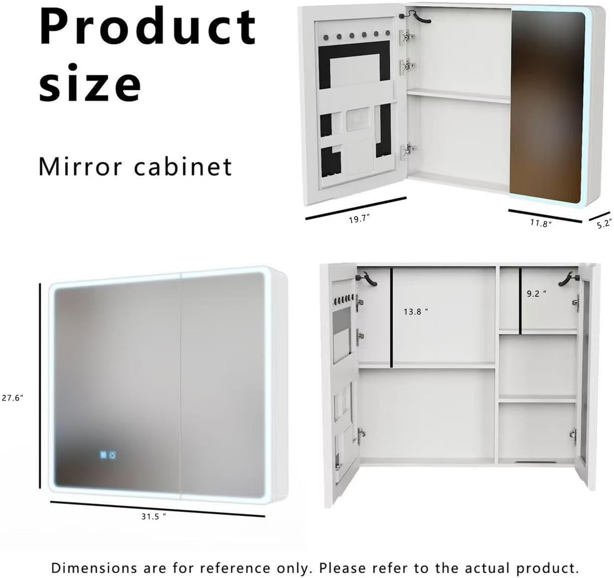 LED Bathroom Medicine Cabinet with Single-Color White Light,Anti-fogging, Mirror Medicine Cabinet with Storage,31.5 * 27.6 Two Door Aluminum-Plastic Design,wall Mount Installation,White