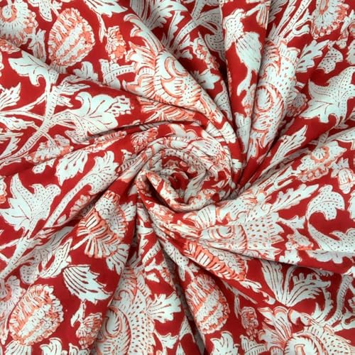 Indian Ethnic 100% Cotton Voile Running Hand Block Print Natural Fabric for Dressmaking, Sewing, Crafting, Upholestry Fabric by The Yard-1 Yard-Floral-Grey (Pattern-12, 1 Yards)