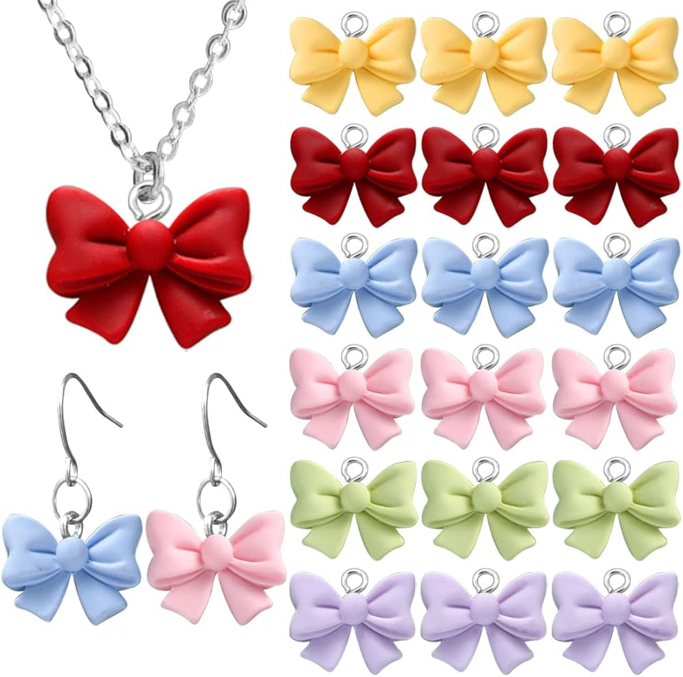Resin Bow Charms For Jewelry Making Supplies Flatback Kawaii Ribbon Bowknot Pendant Jewelry Charms For Bracelets Cute Colorful Bows Pendants Crafts Earring Necklace Keychain Bracelet Charms Bulk