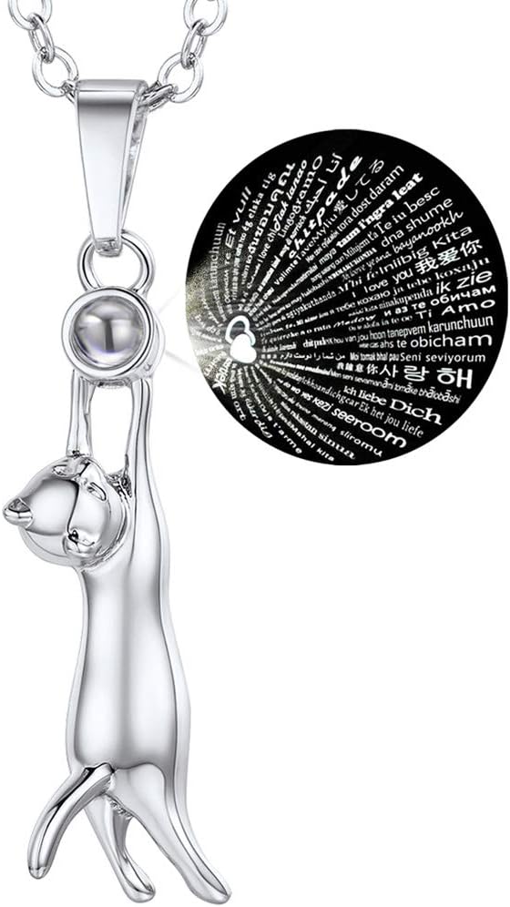 U7 Cat Pendant Necklace for Women Stainless Steel Cute Kitty Cat Jewelry Gift