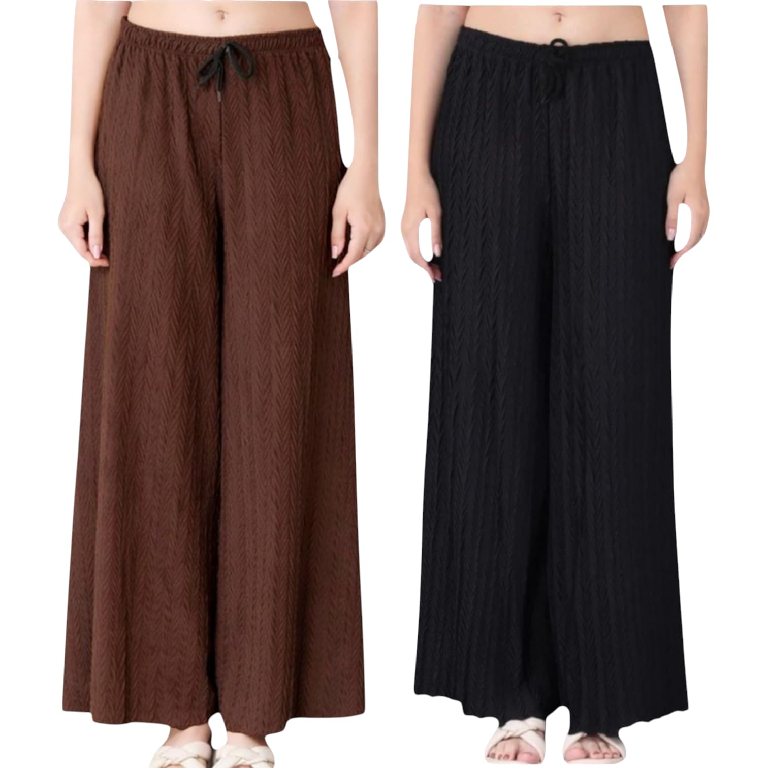 fabbizz Women Wide Leg Palazzo Pants Combo Pack of 2 |Trousers for Women | Loose Fit Textured Palazzo Pants for Women & Girls | Casual Lounge Travel Wear-picture-30