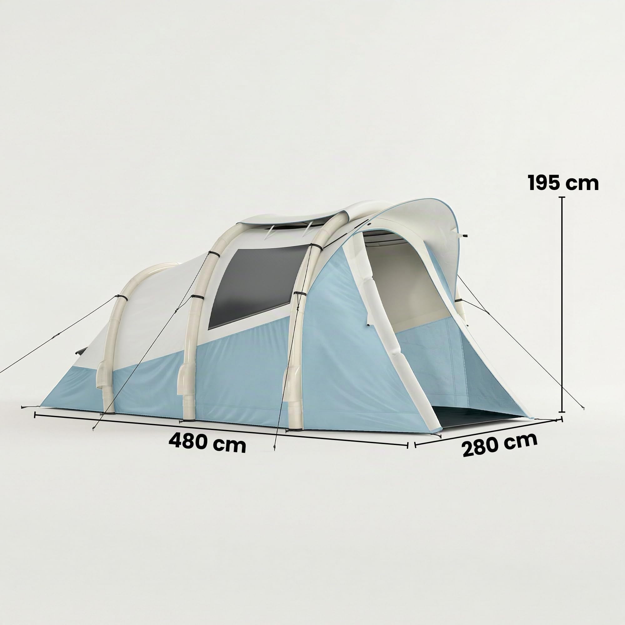 Outsunny Tente de camping gonflable avec pompe à air, installation facile pour 2 à 3 personnes, 3 000 mm, étanche avec 2 pièces, fenêtres, portes et sac de transport