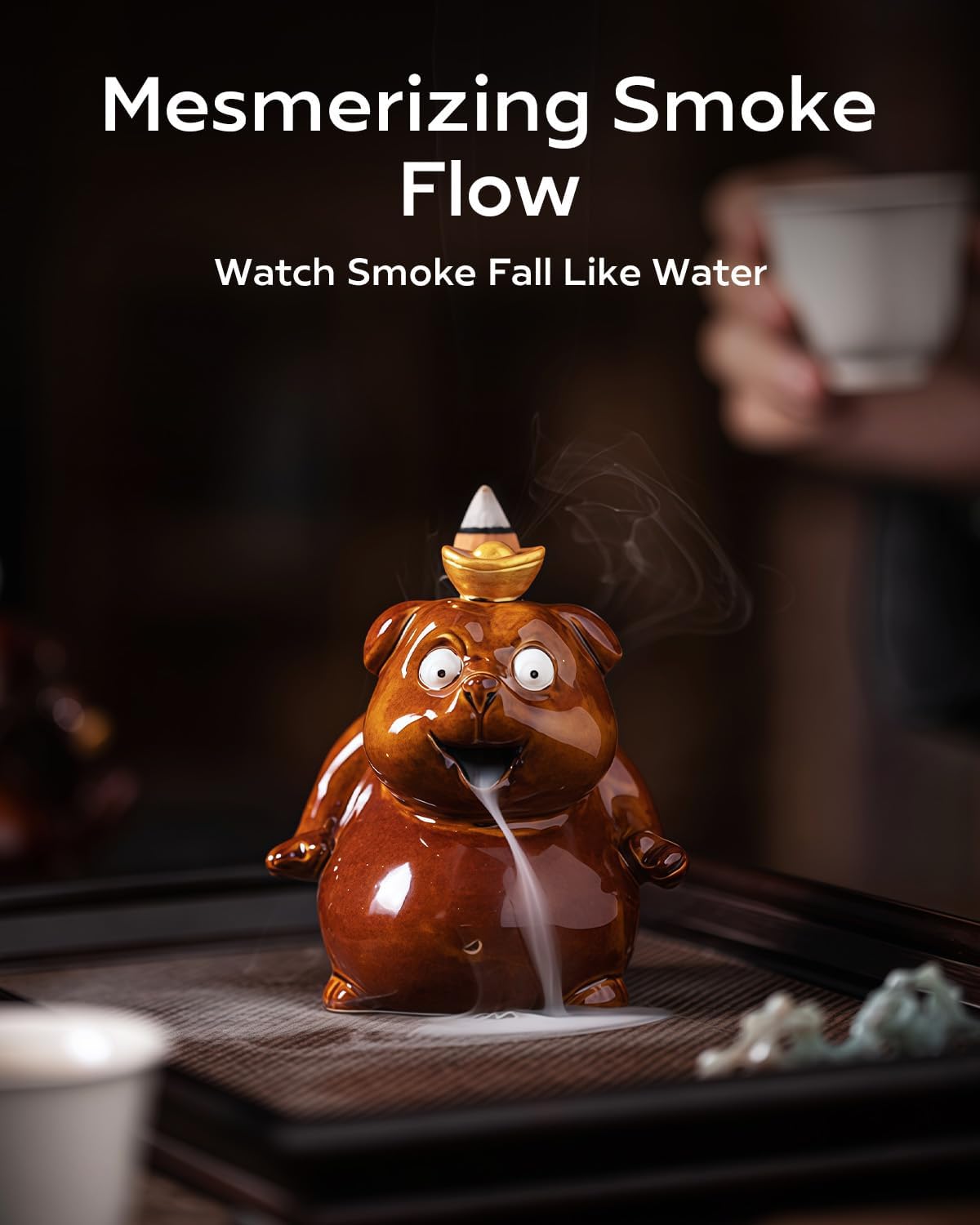 Backflow Incense Burner Ceramic, Funny Smoking Frog Incense Holder, Novelty Aromatherapy Ornament Home Decor for Yoga & Meditation image 4