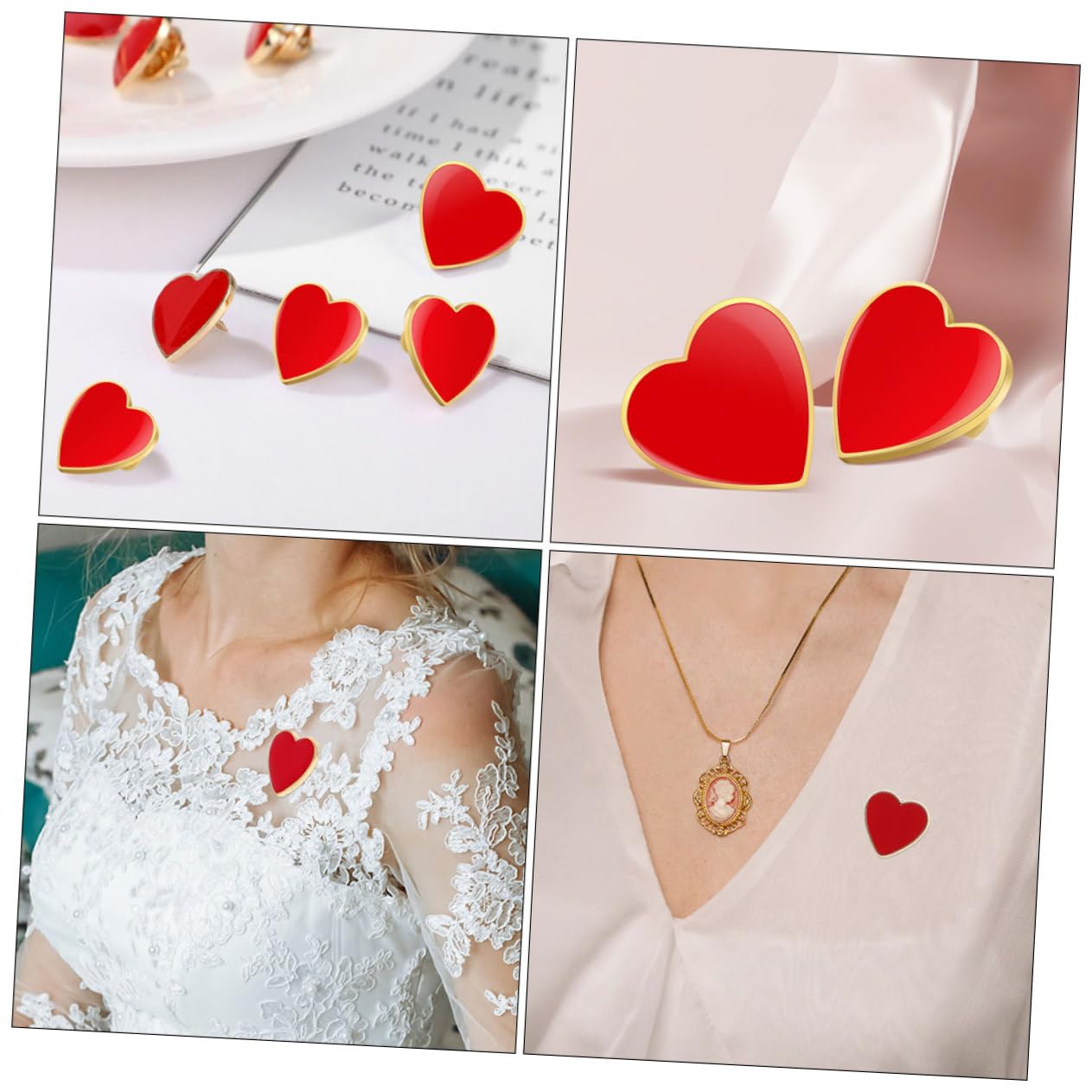 12pcs Brooch Pins Set Romantic Shape Decorative Brooches Wedding Ceremony Zinc Alloy Heart Breastpins for Clothing and Accessories
