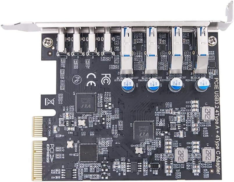 JMT PCI-E 4X to 8Ports Expansion Card 4Port USB-C + 4 Type-A 10Gbps+10Gbps MCA912 for Full Height Baffle PC Desktop
