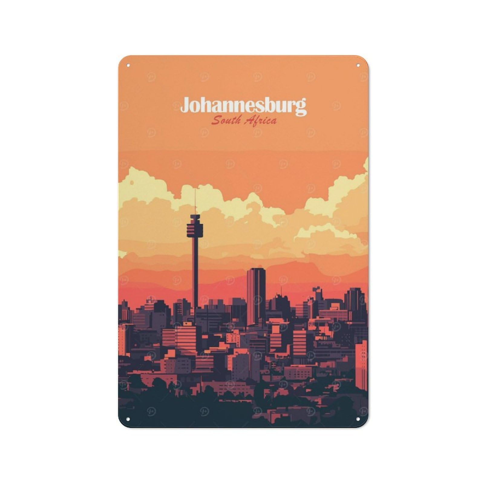 Junmoney Style-21 Johannesburg Skyline Metal Wall Plaque 30X20cm, Vintage Nostalgic Wall Art For Bedroom, Office, Home Bar Or Dining Room