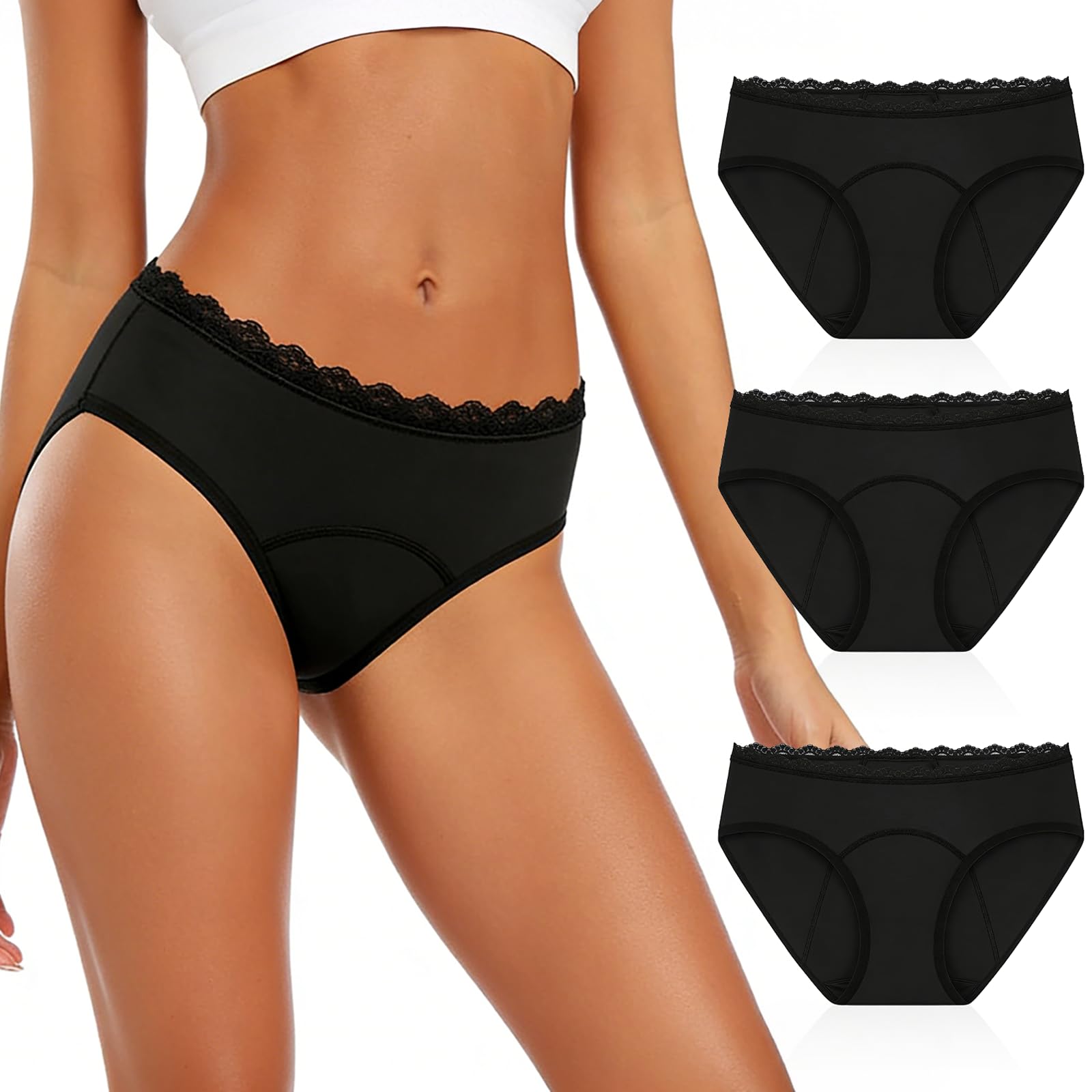 Anpro 3er Pack Perioden Unterwäsche Starke blutung Baumwolle Menstruationsunterwäsche Lecksicher Menstruation Unterhosen Slips