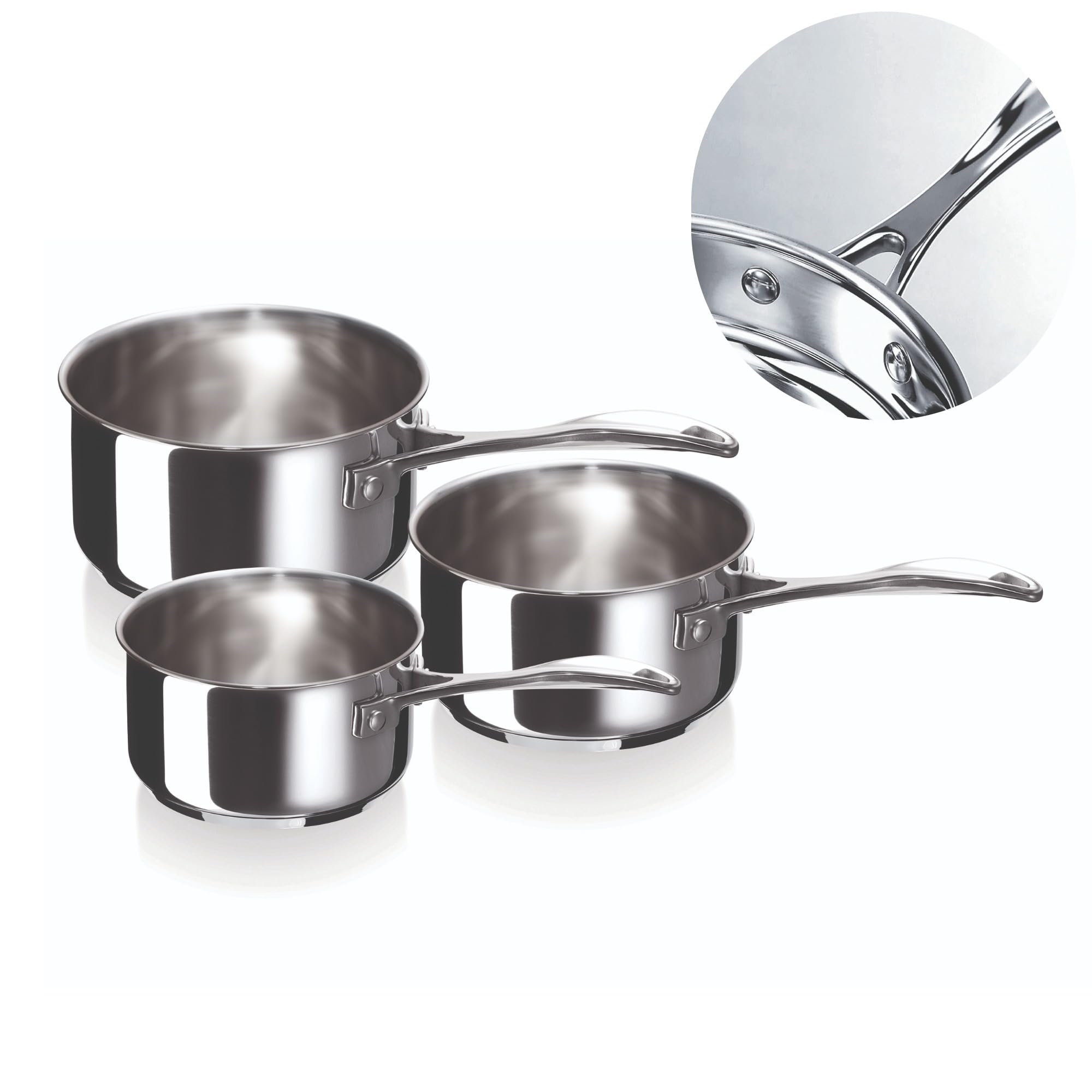 Beka Chef - Lot de 3 Casseroles Inox 18/10 - 16/18/20 cm - Tous Feux Compatible Induction - Acier Inoxydable