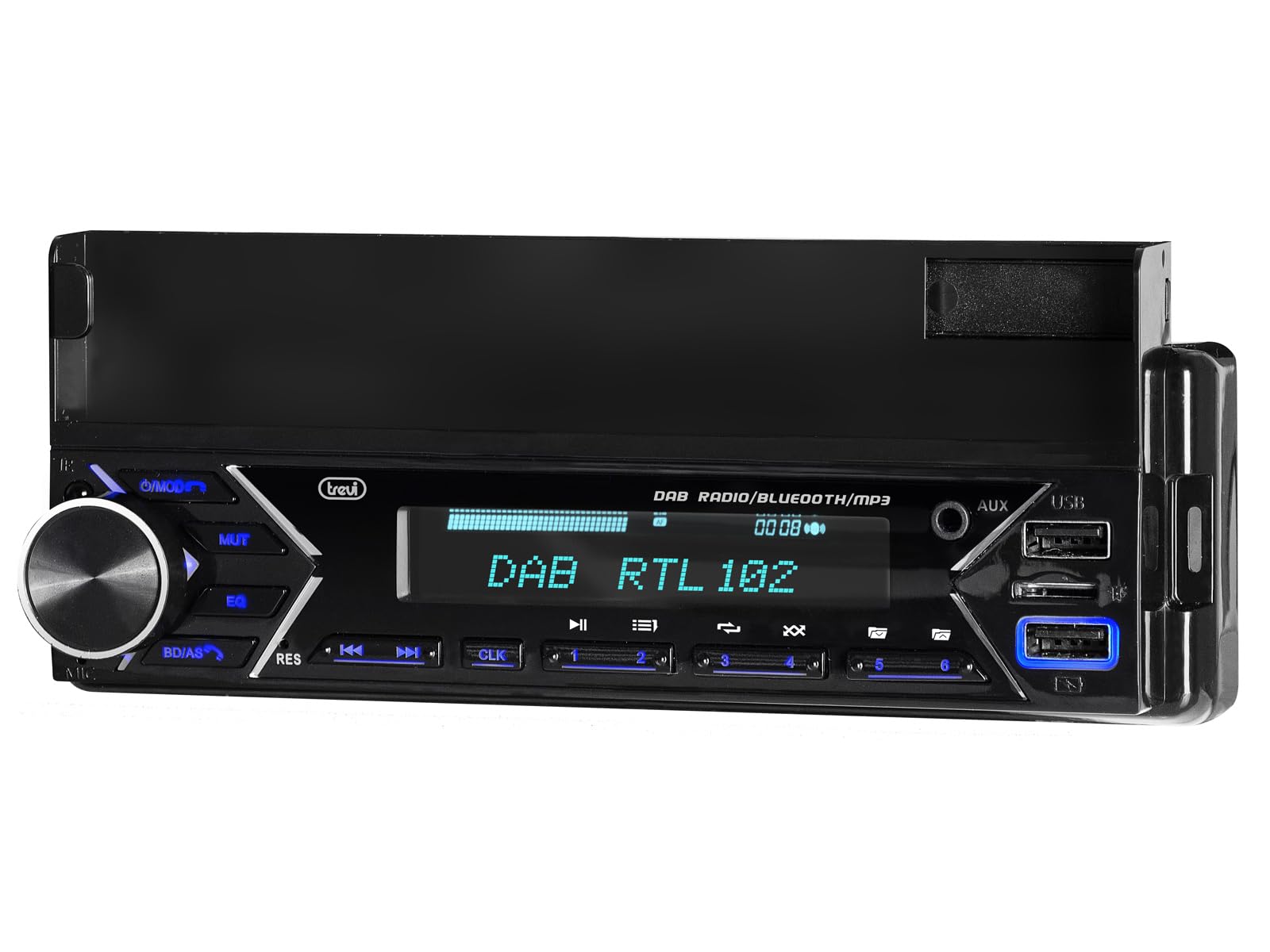 Trevi SCD 5753 DAB Autoradio Digitale 160W con Supporto Smartphone Fino a 7", Wireless e Ricarica USB Veloce, Antenna Inclusa e App Dedicata