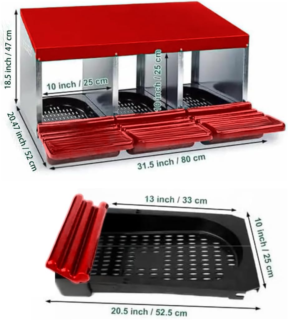 Chicken Nesting Boxes for Chickens,3 Compartment Metal Roll Away Nest Box for Chicken Coop,Chickens Laying Egg, Lid Cover to Protect Eggs,Easy Egg Collection,Hen Roosting Boxes - 3