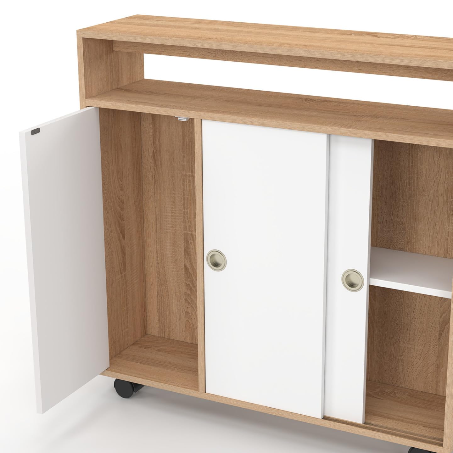 IDMarket - Armario auxiliar Mueble de almacenamiento con ruedas para baño TOMI Estructura de haya Tablero Blanco