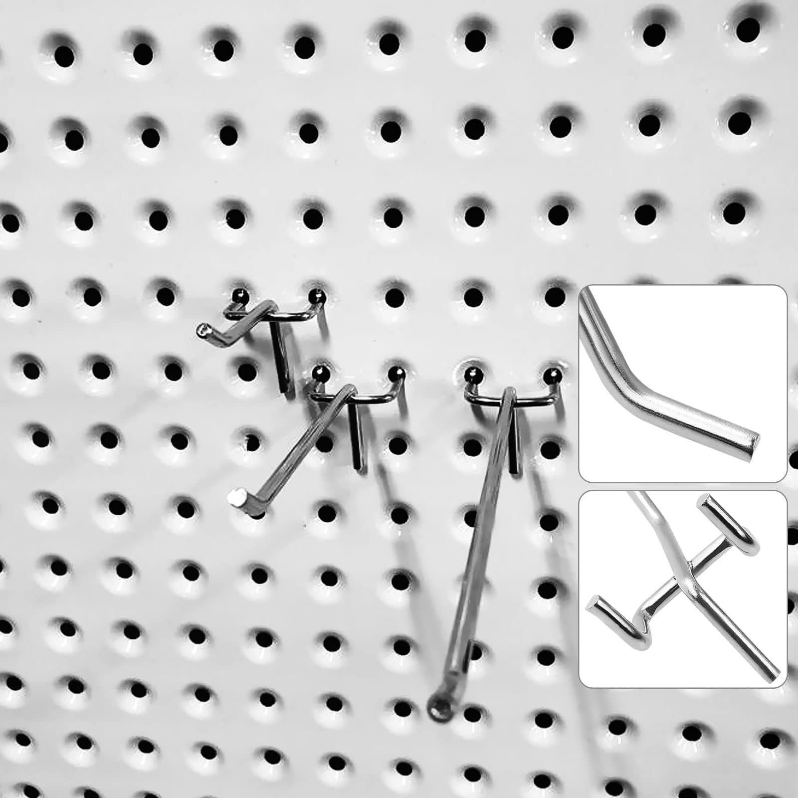 60 Packs Metal Pegboard Hooks, 2/4/6 Inch Set, 1/8" Assortment for Tools, Jewelry, Shelving