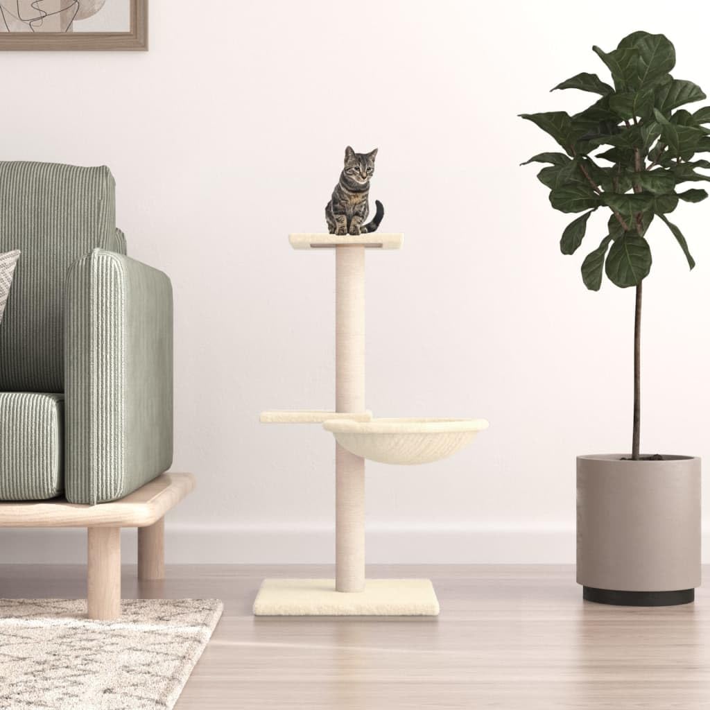 Árbol rascador con columna rascador de sisal y cesta, color crema, 72 cm | Torre de gato compacta con felpa suave y sisal natural resistente, ideal para el salón de cuidado de las garras.