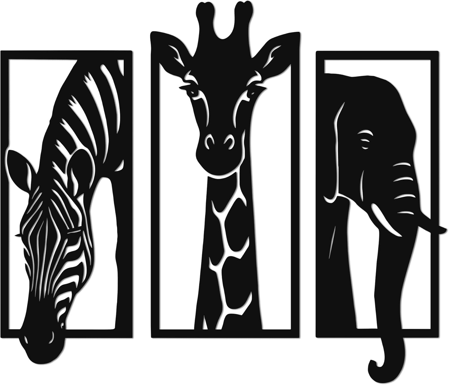 JEWLOVE Zebra Giraffe Elephant Wall Art, 3-Piece Safari Animal Metal Decor, Wildlife Wall Art for Living Room, Bedroom, Nursery