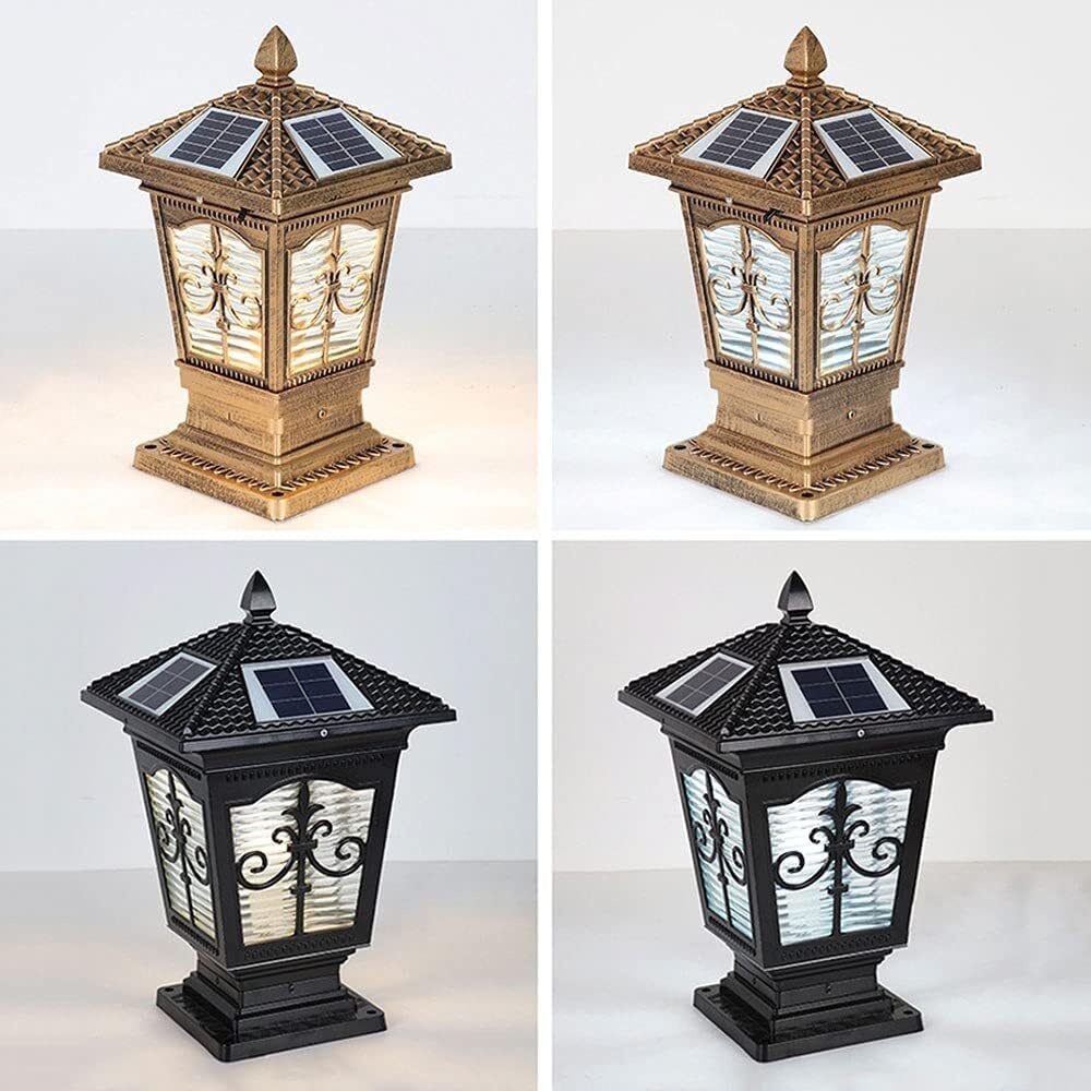 Traditionelle Solar-Sockelleuchten for den Außenbereich, Retro-Glas, for Gartenlandschaft, Säulenlaterne, Terrassensäulenlampe(Bronze)