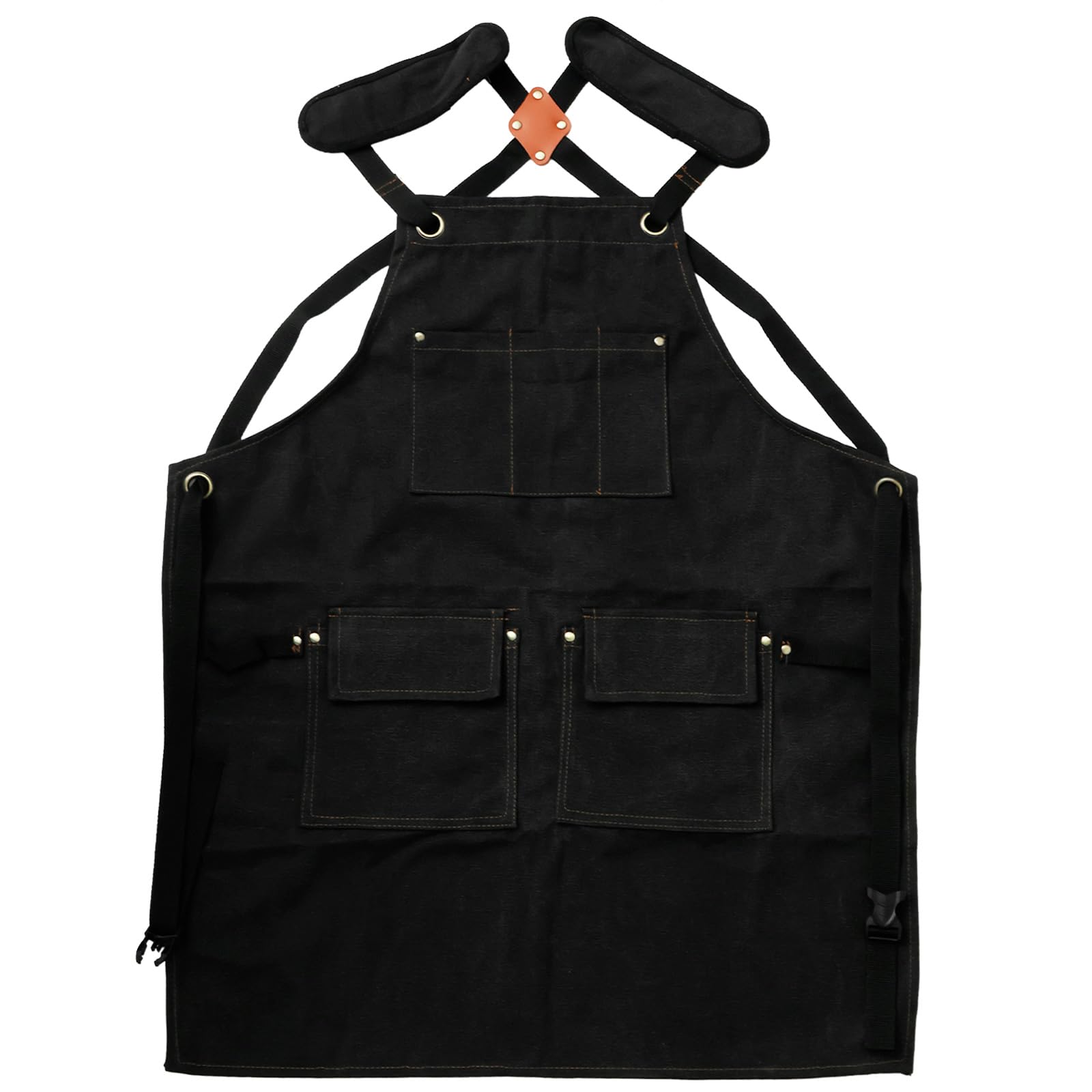 Foppla Heavy Duty Work Apron with 5 Tool Pockets, Waterproof Oxford Cloth, Adjustable Cross Strap - Image 4