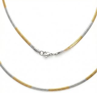 RITZ ART'S 20 Inch Chain for Men Two-Tone Gold & Silver Plated, 3mm Sleek Mixed Metal Herringbone Snake Chain, Modern Urba... Price In India