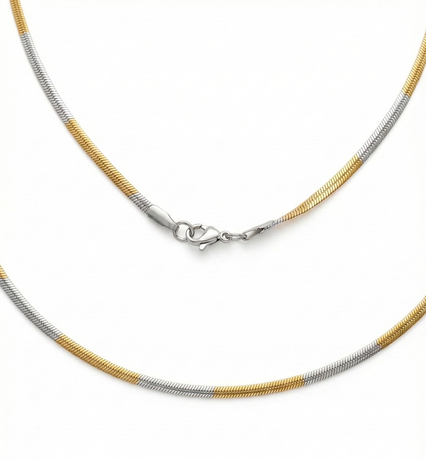 ritz art's Premium 20 Inch Mixed Metal Chain for Men, 3mm Two-Tone Gold and Silver Plated Sleek Modern Neck Chain, Herringbone Style Flat Necklace, Luxury Birthday Gift for Men-picture-10
