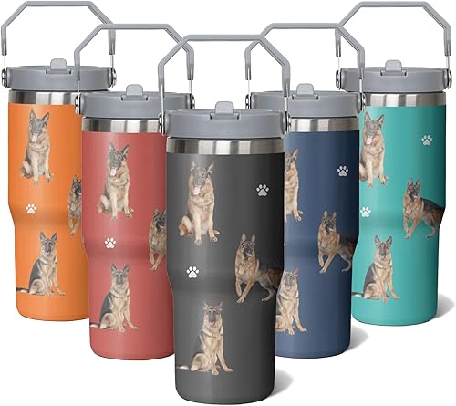 Miniatura 6 de Regalo de pastor alemán para los amantes de los perros, vaso de pastor alemán de 30 onzas, de acero inoxidable, aislado con asa (pastor alemán y