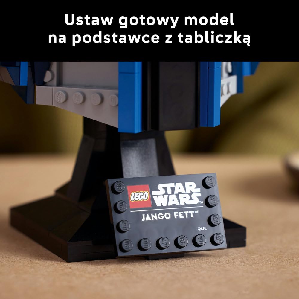 LEGO Star Wars Hełm Jango Fetta 75408 | Model kolekcjonerski, zestaw klocków dla dorosłych, prezent dla fana Star Wars, ozdoba na biurko, 616 elementów