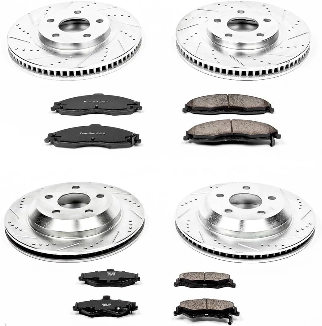 PowerStop Front and Rear Brake Kit For Chevrolet Camaro 1998-02 | Pontiac Firebird 1998-02 - Drilled and Slotted Disc Rotors with Ceramic Brake Pads Replacement, K1548