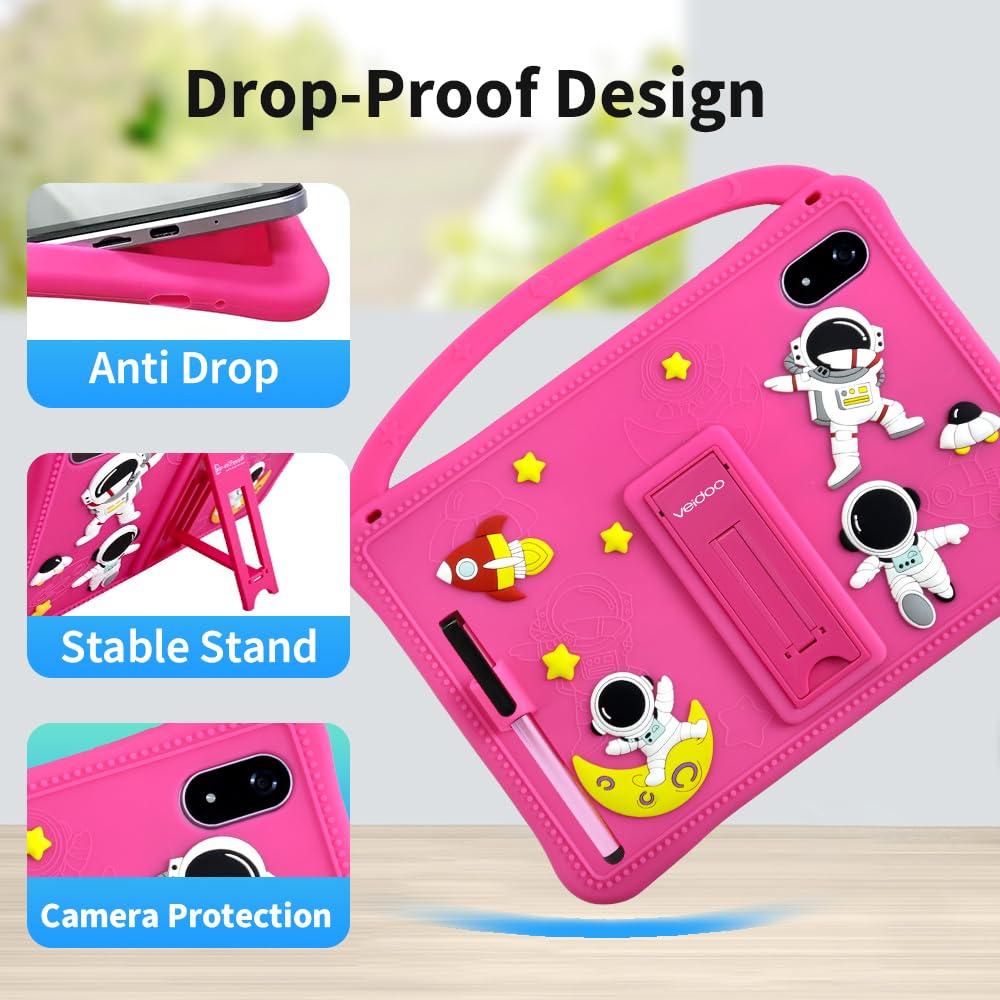 Veidoo Tablet Android da 10 pollici per bambini, 3 GB di RAM+32 GB ROM, tablet con custodia antiurto, WiFi, doppia fotocamera, schermo HD IPS, app per il controllo genitori, stilo incluso, giochi