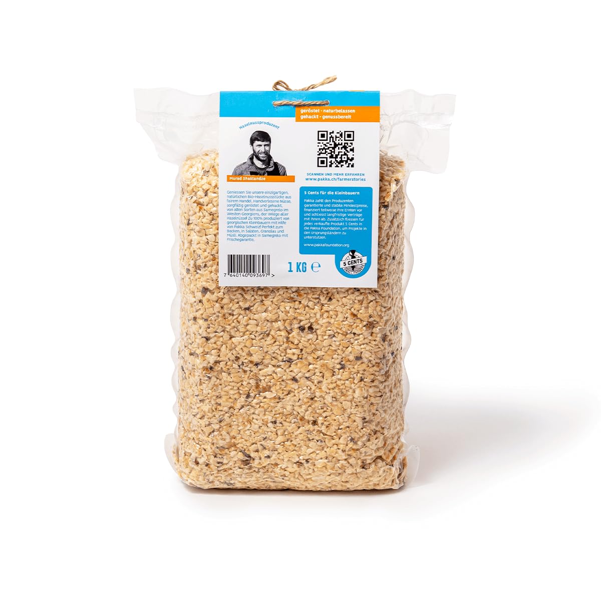 PAKKA Bio Haselnüsse Granulat nature, gehackt und geröstet, 1kg, Öko & Fair, direkt hergestellt und abgefüllt vom Produzenten in Sugdidi, Georgien, vegan 1000g (1er Pack)
