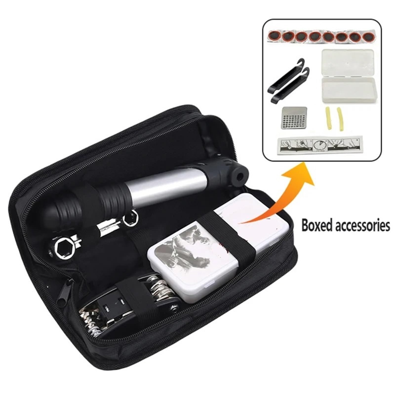 Generico Kit di Attrezzi for Riparazione Bici con Custodia, Toppa for Pneumatici for Pompa E Chiave Esagonale for La Manutenzione del Ciclismo All'aperto su Bici da Strada MTB