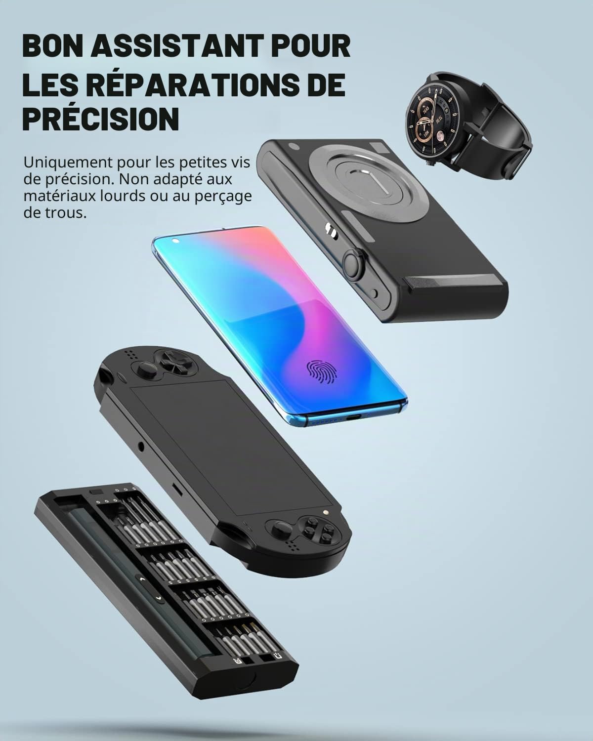 Mini tournevis de précision avec écran, tournevis electrique sans fil avec 5 réglages de couple, 48 embouts magnétiques S2, lumière LED, kit tournevis pour téléphone, ordinateur portable, montre