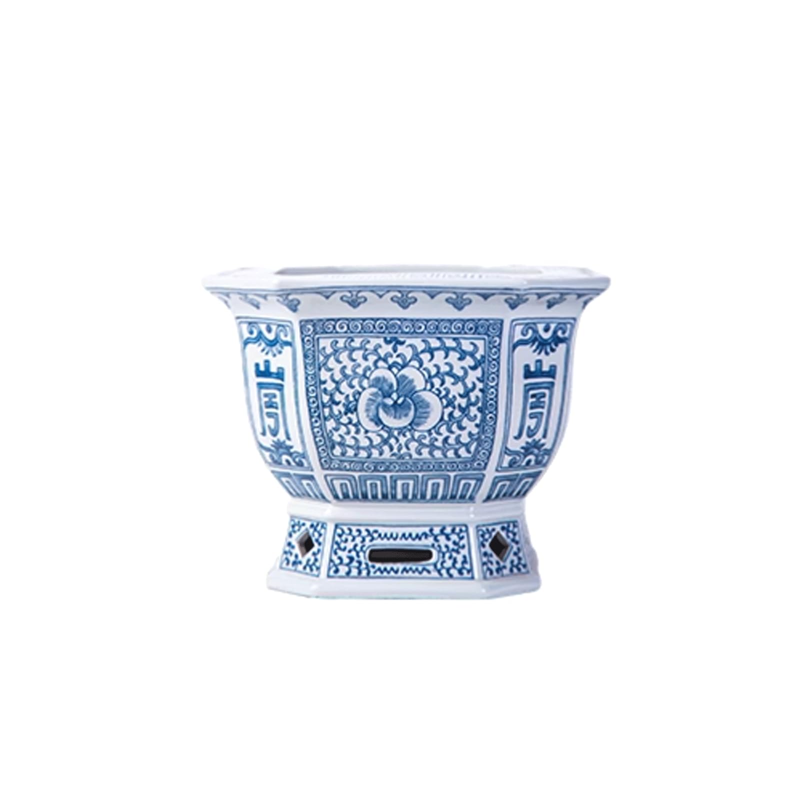 HTYUKFDG Jingdezhen Ceramic Plant Pot Chinoiserie Blue And White Floral Porcelain Planter With Drainage Hole Decorative Hexagonal Flower Pot For Bonsai Plants