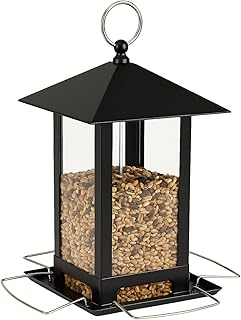 Vogelfutterspender – Kimi Schwarz – 22 cm – Für Körner – Metall & Plexiglas – Verteilblock – Flamingo