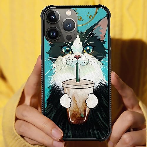 Miniatura 6 de Goodsprout Funda compatible con iPhone 13 Pro, diseño de café para beber con gatos, diseño de patrón increíble, a prueba de golpes, antiarañazos,