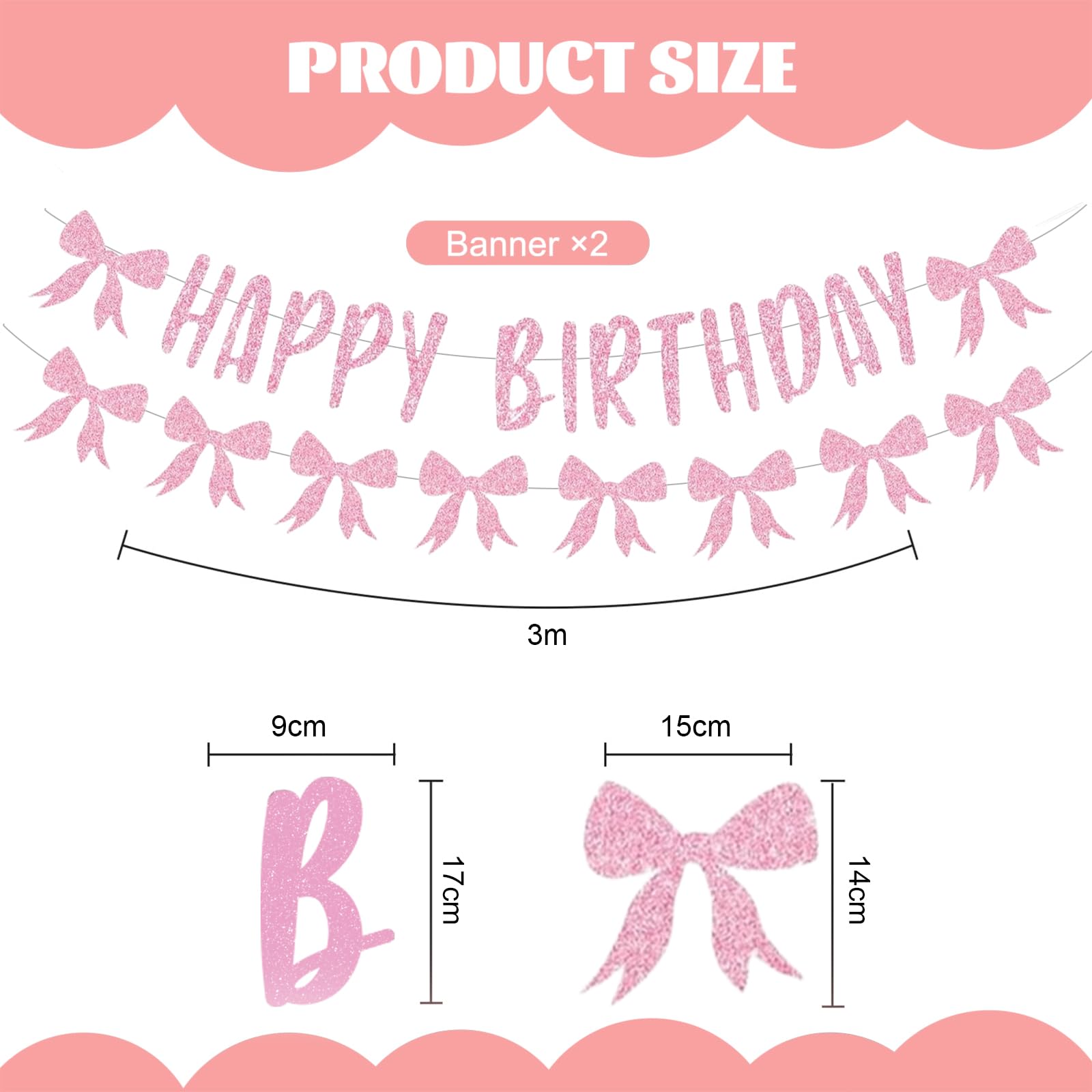 Rosa Schleifen Party-Dekoration Set – Inkl. Girlande, Banner, Wirbel & Cupcake-Topper Für Mädchengeburtstag