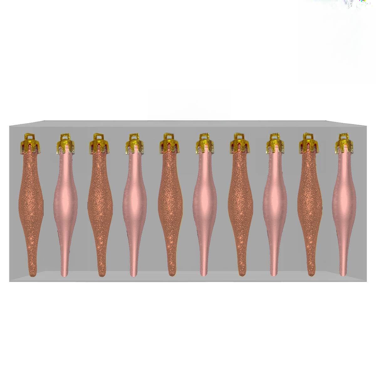 Davies Products Ltd Pack of 10 Rose Gold Glitter & Matt Droplet Baubles 9cm