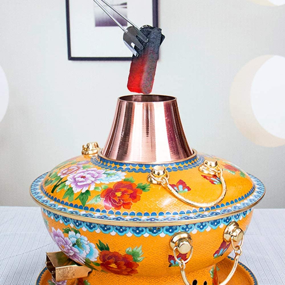 Chiński tradycyjny gorący garnek, kocioł mongolski, czysty miedziany kociołek, cały gruby węgiel elektryczny ，Miedziany garnek do fondue(30CM)